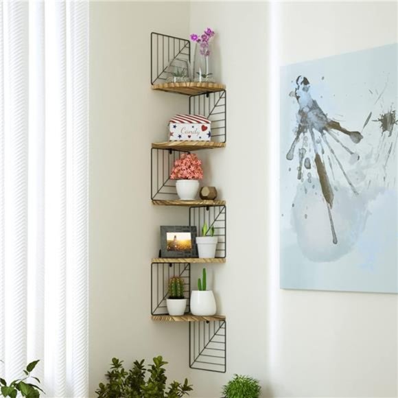 Corner Shelf Wall Mount of 5 Tier Rustic Wood Floating Shelves Wall Shelves - Picture 2 of 5